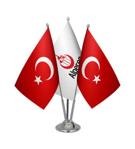 Masa Üstü Alperen Ocakları Bayrağı Türk Bayrağı Üçlü Krom Direk Masa Bayrak Seti
