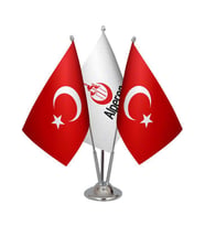 Masa Üstü Alperen Ocakları Bayrağı Türk Bayrağı Üçlü Krom Direk Masa Bayrak Seti