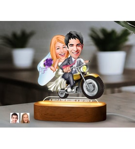 BK Gift Kişiye Özel Yeni Evli Çift  Karikatürlü Dekoratif 3D Biblo LED Işıklı Gece Lambası-9, Düğün Hediyesi, Yıl Dönümü Hediyesi