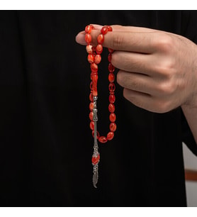 Sıkma Kehribar 925 Ayar Gümüş Tesbih (Bej)