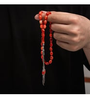 Sıkma Kehribar 925 Ayar Gümüş Tesbih (Bej)