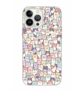 Iphone 15 Pro Uyumlu Sevimli Kediler Desenli Şeffaf Telefon Kılıfı