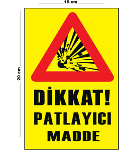 Metal Dikkat Patlayıcı Madde 15 Cm x 20 Cm Uyarı Levhası Yönlendirme Tabelası