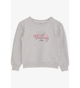 Breeze Kız Çocuk Sweatshirt Simli Yazı Baskılı 8-14 Yaş, Bej Melanj