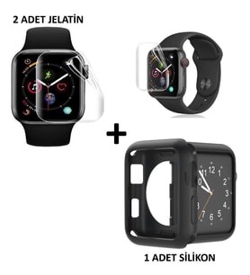 Watch 9 45mm Uyumlu 2 Adet Şeffaf koruyucu Nano Jelatin+Silikon Kılıf Tam koruma