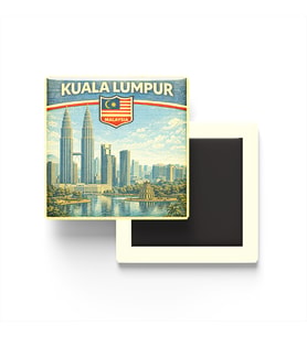 Retro Malezya Kuala Lumpur Şehri Temalı Vintage Buzdolap Magneti – 9x9 cm