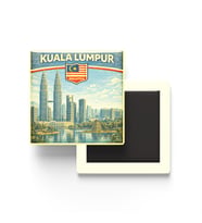 Retro Malezya Kuala Lumpur Şehri Temalı Vintage Buzdolap Magneti – 9x9 cm