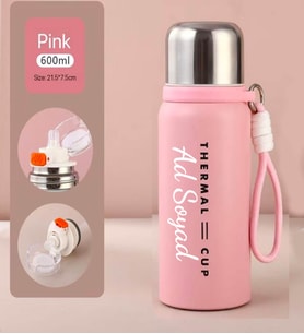 Thermal Cup Çift Katmanlı Paslanmaz Çelik Bardaklı Pembe Termos 600 ml