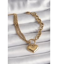 316L Çelik Gold Renk 2'Li Zincir Model Kalp Figür Kadın Bileklik - TJ-BB6727