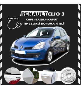 Renault Clio 3 Oto Araç Kapı Koruma Fitili 5metre Parlak Beyaz Renk