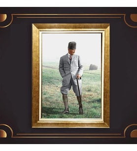 Altın Varaklı Çerçeveli Paspartulu Atatürk Tablo DC0599 (Gold)