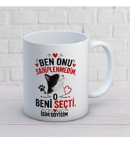 Kişiye Özel Hayvansever Tasarımlı O Beni Seçti Yazılı İsimli Seramik Kupa