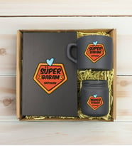 BK Gift Kişiye Özel İsimli DTF Baba Temalı Antrasit Defter & Kahve Fincanı & Mum Hediye Seti-1, Babaya Hediye, Babalar Günü Hediyeleri