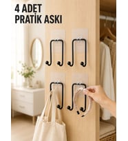 4 Adet Yapışkanlı Duvar Askısı Çok Amaçlı Pratik Askılık Seti
