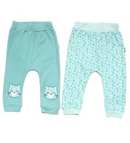 Kız Bebek Yeşil Kedi Baskılı Leopar Desenli 2'li Tek Alt Set