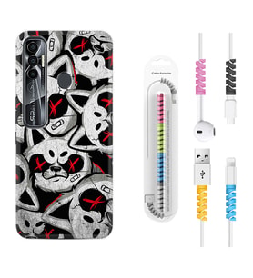 Tecno Spark 6 6 Go 8C 8 Pro 7 7 Pro Kılıf Kablo Koruma Spiral Silikon Kızgın Kediler 1781