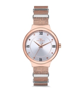 Ferro Rose ve Gümüş Hasır Kordon Kadın Kol Saati F21070C-1135-C F21070C-1135-C
