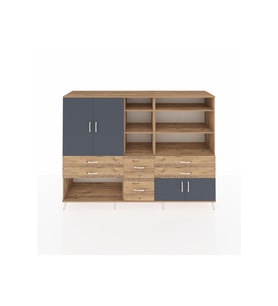 Hyperion Dolap 10 Raflı 6 Çekmeceli 4 Kapaklı 220x44x163 Çam-Antrasit/Çam