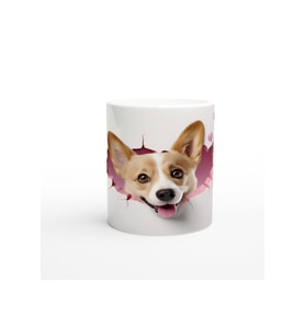 Tatlı Corgi Köpeği Kırık Duvar Efektli Baskılı Kupa Bardak
