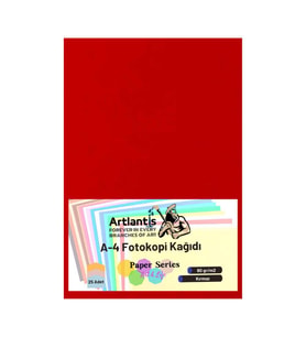Kırmızı Renkli A-4 Fotokopi Kağıdı 25 li 1 Paket Artlantis Fotokopi Renkli A4 Kağıdı