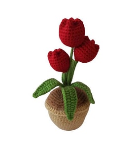 Örgü Kırmızı Üçlü Lale Amigurumi Organik Oyuncak