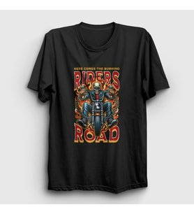 Presmono Unisex Siyah Burning Riders Road Motorsiklet Chopper T-Shirt 446463tt