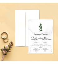 Davetiye Zarf ve Baskı Dahil (Beyaz yada Kraft Zarflı) - Yeşil Yaprak Tasarım - Düğün, Kına, Nikah, Nişan Davetiyesi (Beyaz)