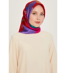 Armine Sura İpek Eşarp 9241-82 Kırmızı Karışık Desen