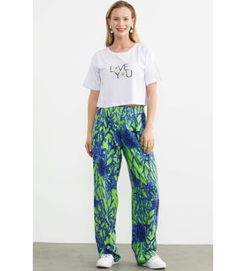 Oversize Baskılı Crop Tişört - Beyaz