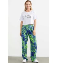 Oversize Baskılı Crop Tişört - Beyaz