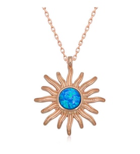 ?Gümüş Rose Mavi Opal Taşlı Güneş Kadın Kolye