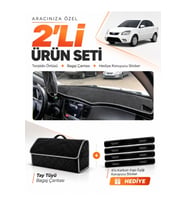 KİA RİO (2005-2011) Uyumlu Torpido Örtüsü + Tay Tüyü Bagaj Çantası + Sticker Seti - Siyah Gri