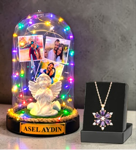 Sizlere Özel Renkli Led Işıklı Fanus ve Gerçek Ametist Taşlı Lotus Kolye (Model 3)