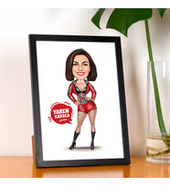 Kişiye Özel Deri Kıyafetli Havalı Kadın Karikatürlü Resim Çerçevesi