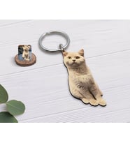BK Gift Kişiye Özel Evcil Dost Kedi Ahşap Anahtarlık (Beyaz)