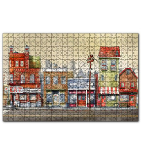 Cakapuzzle Sokakta Binalar ve Dükkanlar Karikatürize  Puzzle Yapboz MDF (Ahşap) (120 Parça)