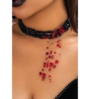 Siyah İnci Kolye Kan Efektli Gotik Kolye