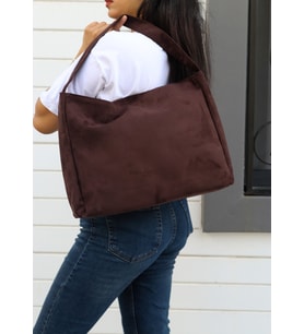 Hathor Kadın Shopper Tek Saplı Süet Omuz Çantası (Acı Kahve)