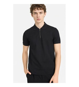 Defacto Fermuarlı Siyah Erkek Polo Yaka T-shirt F9870AX/BK81