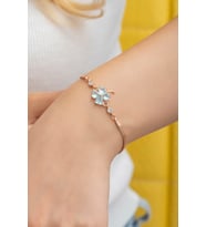 925 Ayar Gümüş Rose Aquamarin Taşlı Yonca Bileklik