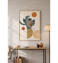 Soyut Minimalizm Geometrik Portre 1. Kalite Ahşap Çerçeveli Tablo
