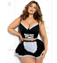 Intive Curvy Büyük Beden Önü Bağlama Detaylı Mini Hizmetçi Kostüm (Kırmızı-Siyah)