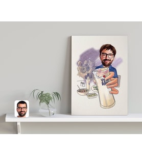 BK Gift Kişiye Özel Erkek Rakı Karikatürlü Kanvas Tablo-1