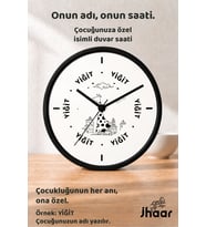 İsme Özel Zürafa ve Şehir Çocuk Odası Duvar Saati Orta Boy 30 cm Siyah Camlı Sessiz