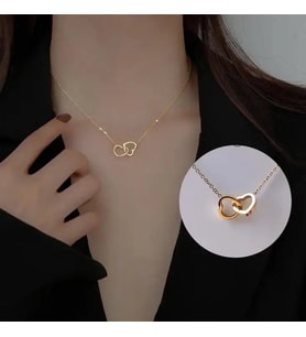 Kadın Paslanmaz Çelik İç İçe Çift Kalp Kolye (Gold)