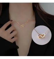 Kadın Paslanmaz Çelik İç İçe Çift Kalp Kolye (Gold)