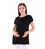 Hamile Yanları Yırtmaçlı Yumuşak Esnek Kumaş T-shirt (Siyah)