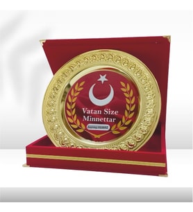 Kabartma Ay Yıldız Logolu - Vatan Size Minnettar Plaketi - Kutulu ve Metal Tabaklı