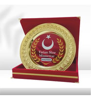 Kabartma Ay Yıldız Logolu - Vatan Size Minnettar Plaketi - Kutulu ve Metal Tabaklı