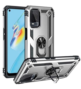 Oppo A54 4G Kılıf Metal For Car Yüzüklü Standlı Military Ring Serisi (Gümüş)